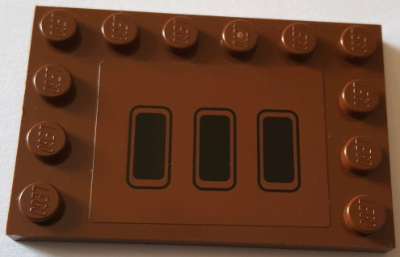 Lego Tile, Modified 4 x 6 with Studs on Edges with Three Black Rectangular Air Vents Pattern (Sticker) - Set 75059 / Reddish Brown