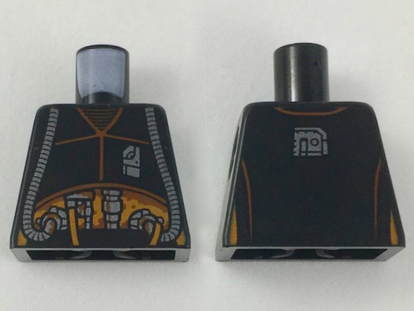 Lego Torso SW Dark Orange Seams, Silver Badge, Hoses and Mechanical Components Pattern / Black