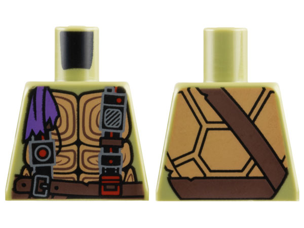Lego Torso Turtle Shell with Dark Brown Belt, Black Straps and Purple Bandana Pattern / Olive Green