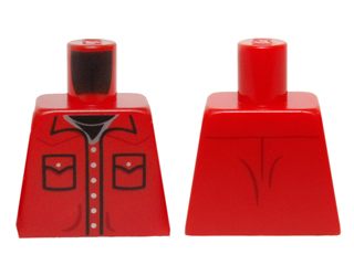 Lego Torso Shirt Button Down with Pockets and Silver Buttons and Black Undershirt Pattern / Red