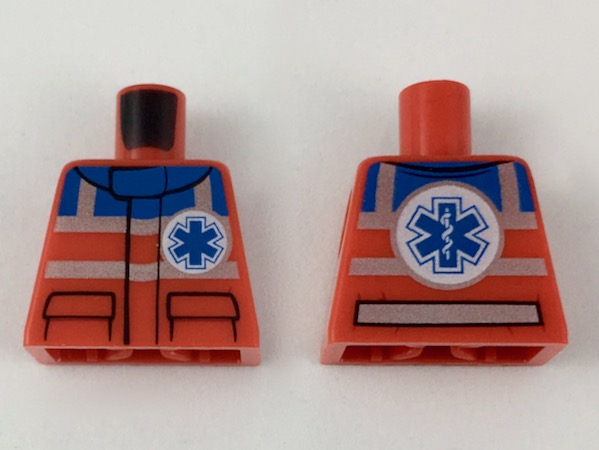 Lego Torso Safety Stripes, Small EMT Star and EMT Star of Life on Back Pattern / Red