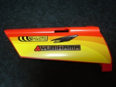 Lego Technic, Panel Fairing #21 Large Long, Small Hole, Side B with Racing Logos on Orange and Yellow Pattern (Sticker) - Set 8146