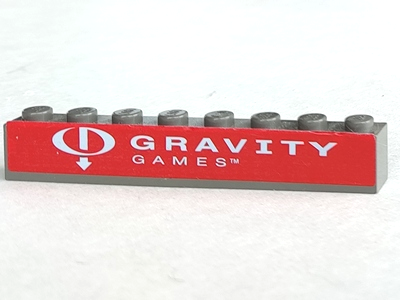 Lego Brick 1 x 8 with White Gravity Games Logo on Red Background Pattern (Sticker) - Set 3535 / Dark Gray