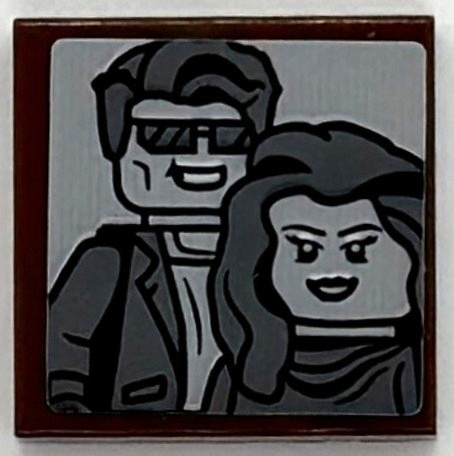 Lego Tile 2 x 2 with Photo of Male and Female Smiling Minifigures Pattern (Sticker) - Set 76294