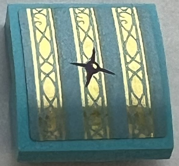 Lego Slope, Curved 2 x 2 x 2/3 with Cushion with Gold Stripes and Black Button Pattern (Sticker) - Set 41161 / Medium Azure
