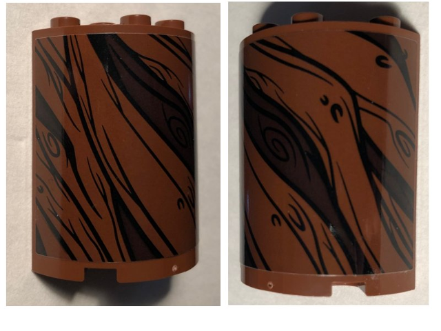 Lego Cylinder Half 2 x 4 x 4 with Tree Bark Lines Pattern 1 (Sticker) - Set 75953 / Reddish Brown