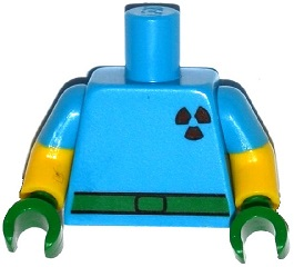 Lego Torso Simpsons Green Belt and Purple Radioactivity Warning Pattern / Yellow Arms with Molded Dark Azure Short Sleeves Pattern / Green Hands