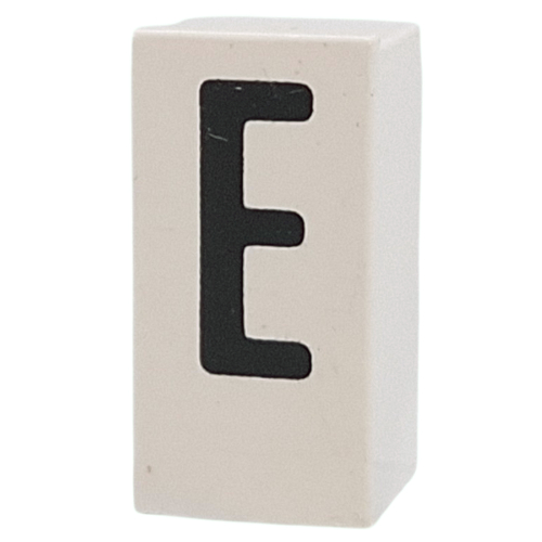 Lego Tile Special 1 x 2 x 5/6 with Stud Hole in End with E' Print