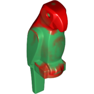 Lego Animal, Bird, Parrot, Wide Beak and Tail with Marbled Red Pattern / Green