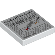 Lego Tile 2 x 2 with Daily Planet Newspaper with 'CAPED WONDER STUNS CITY' Headline Print / White