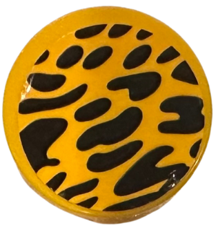 Lego Tile, Round 2 x 2 with Bottom Stud Holder with Black Animal Print Spots Pattern (Sticker) - Set 41254 / Bright Light Orange