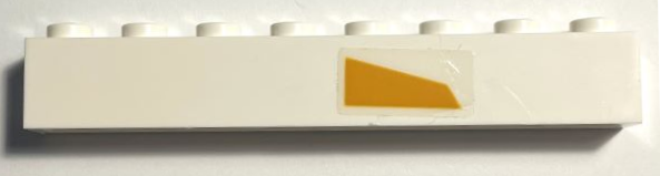 Lego Brick 1 x 8 with Bright Light Orange Trapezoid Off-Center Pattern Model Right Side (Sticker) - Set 75309 / White