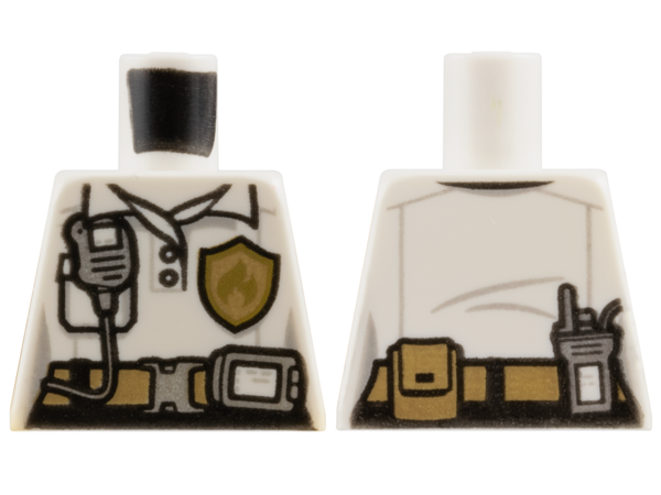 Lego Torso Fire Chief Female, Fire Logo Badge and Belt with Radio Pattern / White