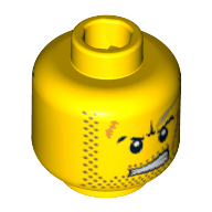 Lego Minifig Head Rex, Dual Sided, Stubble, Gray Smudge, Orange Scars, Determined / Alarmed Print [Blocked Open Stud] / Yellow
