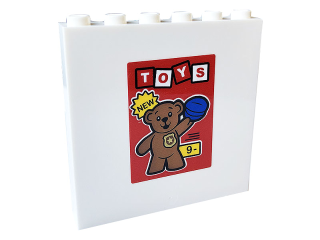 Lego Panel 1 x 6 x 5 with 'TOYS', 'NEW', Number 9, Police Badge, Blue Hat and Bear Pattern (Sticker) - Set 60233