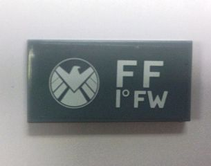 Lego Tile 2 x 4 with Avengers Logo and 'FF 1° FW' Pattern Model Left Side (Sticker) - Set 6869