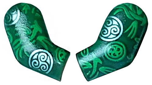 Lego Arm, (Matching Left and Right) Pair with Silver and Bright Green Circles and Filigree Pattern / Dark Green