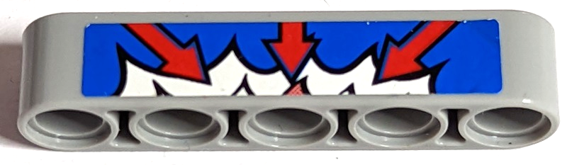 Lego Technic, Liftarm Thick 1 x 5 with 3 Red Arrows on Blue, Red, and White Explosion Pattern Model Left Side (Sticker) - Set 8182 / Light Bluish Gray