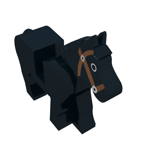 Lego Animal, Horse, Movable Head, Black Eyes Circled with White, Brown Bridle Print / Black