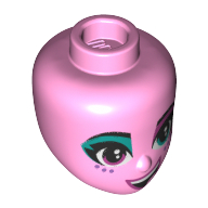 Lego Minidoll Head, Dark Turquoise Eye shadow, Purple Eyes, Purple Freckles / Bright Pink