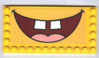Lego Tile, Modified 6 x 12 with Studs on Edges with SpongeBob SquarePants Open Mouth Smile Pattern (Sticker) - Set 3826