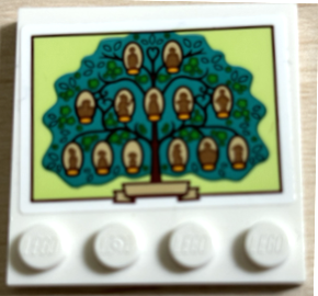 Lego Tile, Modified 4 x 4 with Studs on Edge with Green and Dark Turquoise Family Tree on Yellowish Green Background Pattern (Sticker) - Set 43202