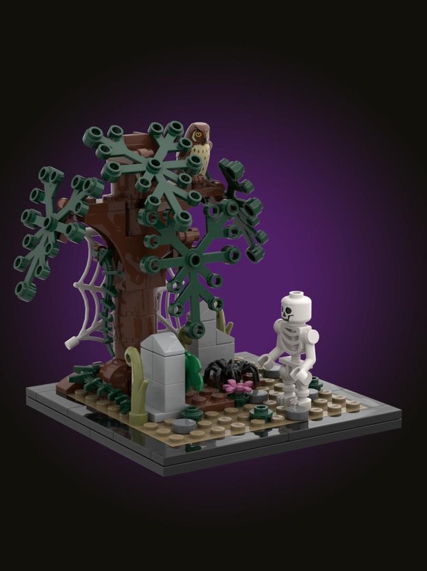 Lego Halloween tree grave diorama