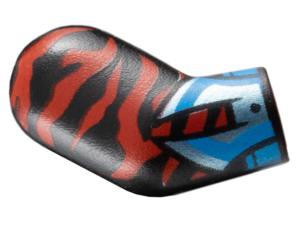 Lego Arm, Right with Red Animal Stripes, Metallic Light Blue and Dark Azure Gauntlet Pattern