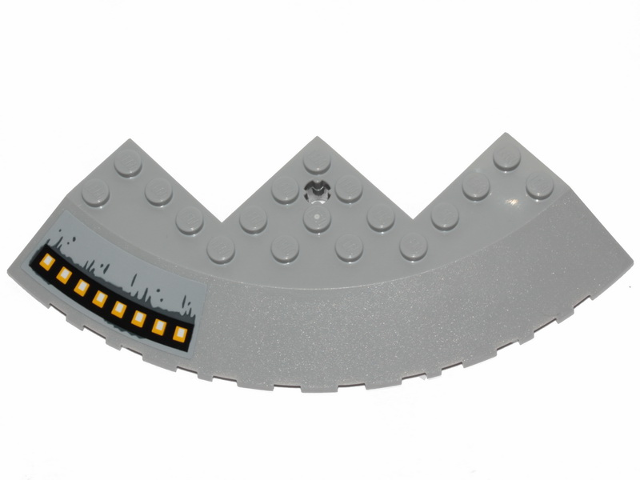 Lego Brick, Round Corner 10 x 10 with Slope 33 Edge, Axle Hole, Facet Cutout with SW Outlet Nozzles Pattern Model Right Side (Sticker) - Set 75233 / Light Bluish Gray