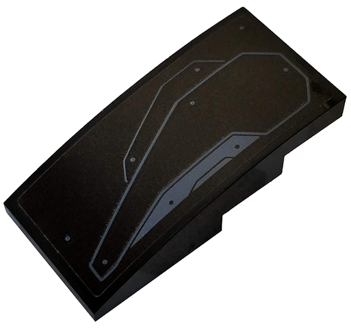 Lego Slope, Curved 4 x 2 with Metal Plates and Rivets Pattern Model Right Side (Sticker) - Set 76160 / Black