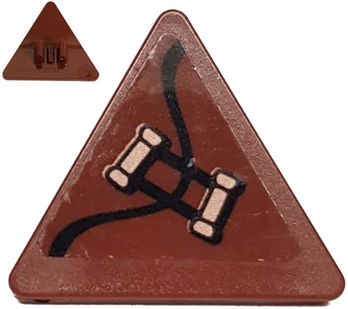 Lego Road Sign 2 x 2 Triangle with Clip with Copper Handles Pattern Model Left Side (Sticker) - Set 70602