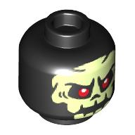 Lego Minifig Head Bone Guard / Knight / Warrior, Yellowish Green Skull, Red Eyes print / Black