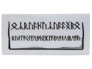 Lego Tile 2 x 4 with Small Dwarvish Runes Logogram (Uzbad Khazad-dûmu) Pattern (Sticker) - Set 9473 / Light Bluish Gray