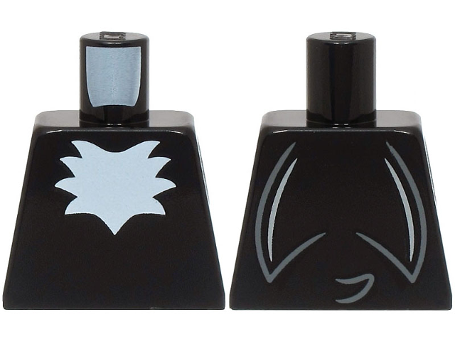Lego Torso with White Chest Fur and Light Bluish Gray Tail on Back Pattern / Black