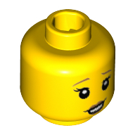 Lego Minifig Head Babysitter, Raised Dark Orange Eyebrows, White Pupils, Dark Orange Lips, Lopsided Open Smile Print / Yellow
