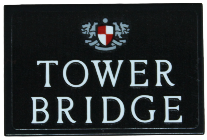 Lego Tile 2 x 3 with Crest with Shield and White 'TOWER BRIDGE' Pattern (Sticker) - Set 30443 / Black