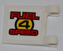 Lego Flag 2 x 2 Square with Flat Edge with 'FUEL 4 SPEED' on White Background Pattern on Both Sides (Stickers) - Set 8126 / White
