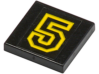 Lego Tile 2 x 2 with Number  5 Yellow Outline Pattern (Sticker) - Set 6679-1