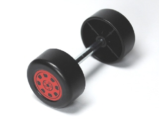 Lego Duplo Wheel Double Assembly with Metal Axle and Red Rally Pattern / Black