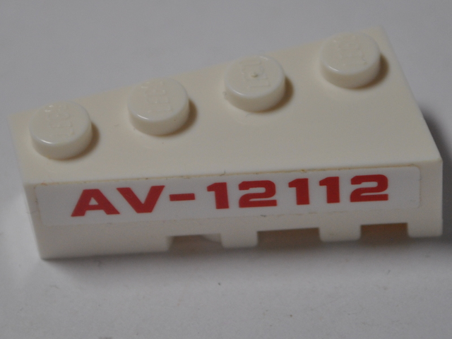 Lego Wedge 4 x 2 Left with Red 'AV-12112' Pattern (Sticker) - Set 76049