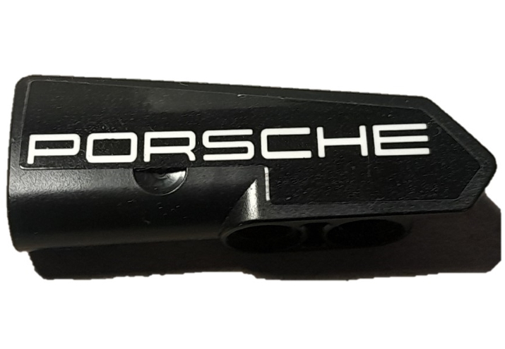 Lego Technic, Panel Fairing #22 Very Small Smooth, Side A with White 'PORSCHE' Pattern (Sticker) - Set 42137 / Black
