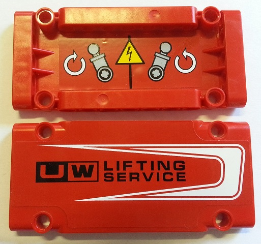 Lego Technic, Panel Plate 5 x 11 x 1 with 'UW LIFTING SERVICE' on Outside and Operating Instructions on Inside Pattern Model Right (Stickers) - Set 8258