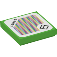 Lego Tile 2 x 2 with 'Start' and Pipe with Rounded Border, and Barcode Print (Sticker)