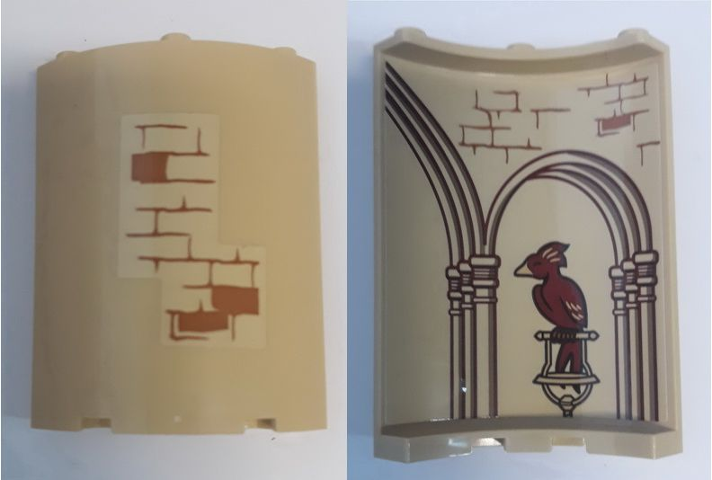 Lego Cylinder Quarter 4 x 4 x 6 with Brick Wall Outside and Bird (HP Fawkes), Columns with Arches, and Brick Wall Inside Pattern (Stickers) - Set 75948 / Tan