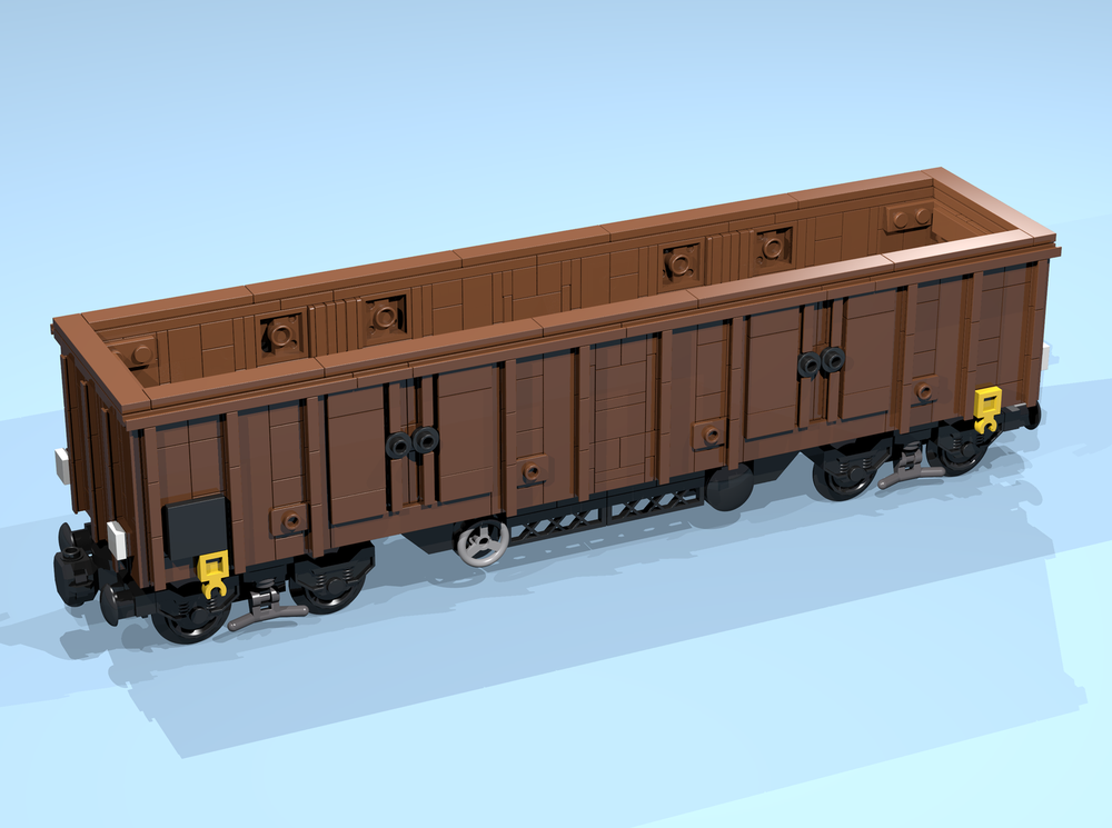 Lego 8-Wheel Open Wagon (SNOT, brown, 6 studs high, 9 studs wide)