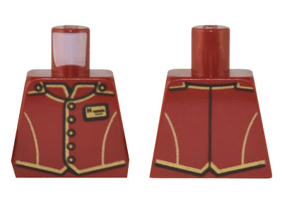 Lego Torso Uniform Vest with Gold and Black Trim, Buttons, and Name Tag Pattern / Dark Red