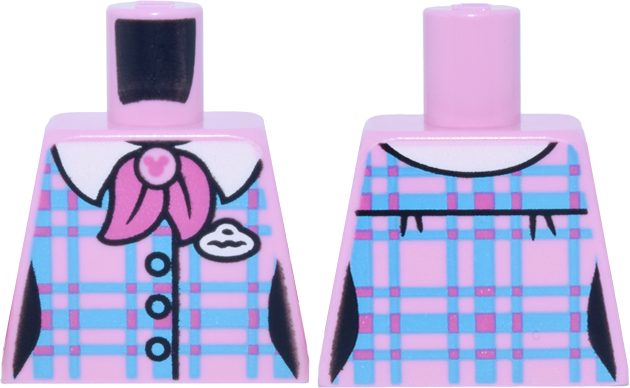 Lego Torso Female Medium Azure and Dark Pink Plaid Shirt, Ascot and Mickey Mouse Clasp, White Collar and Badge Pattern / Bright Pink