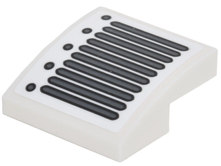 Lego Slope, Curved 2 x 2 x 2/3 with Dark Bluish Gray Vents and Circles Pattern Model Left Side (Sticker) - Set 70911 / White