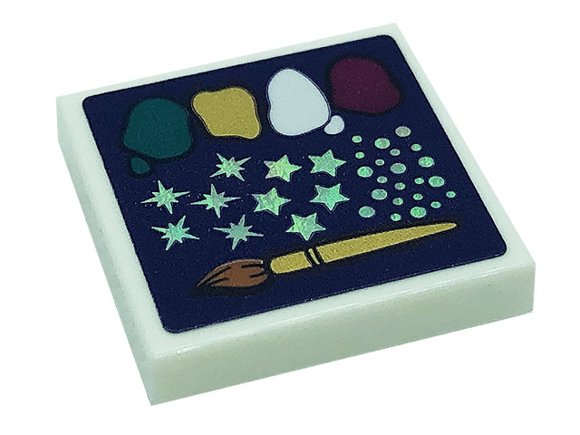 Lego Tile 2 x 2 with Paint Brush, Silver Dots and Stars on Dark Purple Background Pattern (Sticker) - Set 41685