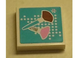 Lego Tile 2 x 2 with Makeup Brushes Pattern (Sticker) - Set 3187 / White